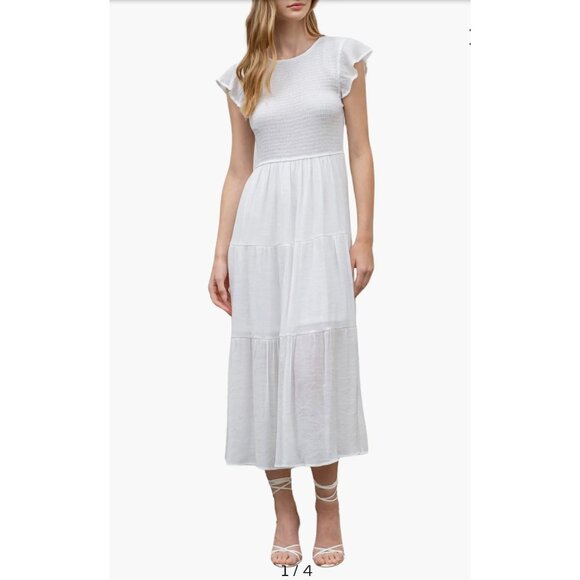 NWT‎ August Sky Womens Smocked Tiered Midi Dress White Size Medium - Picture 11 of 12